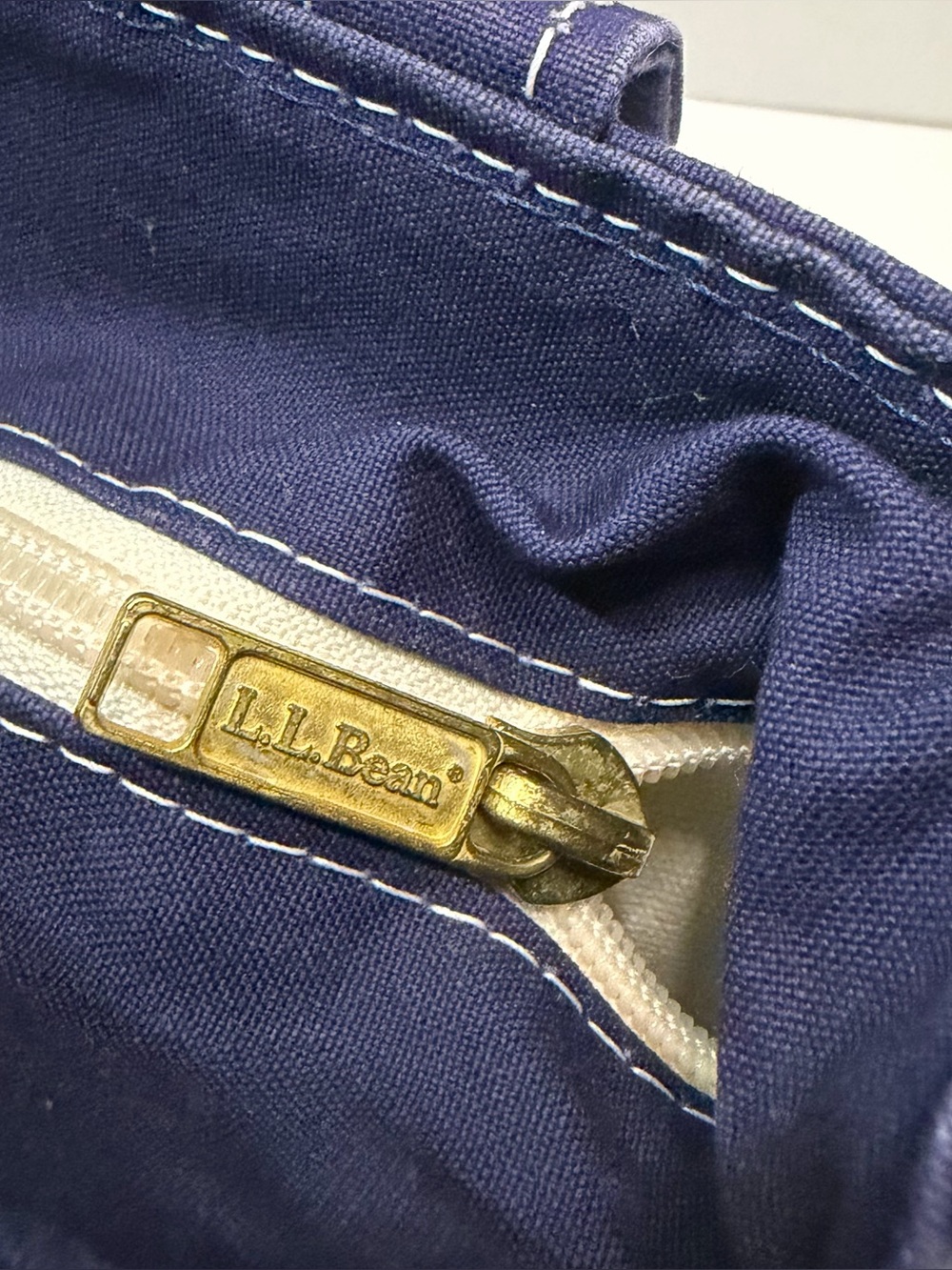 LL Bean Boat & Tote Mini Striped Navy Blue White Canvas VTG 1990s Zip Top - Picture 6 of 16